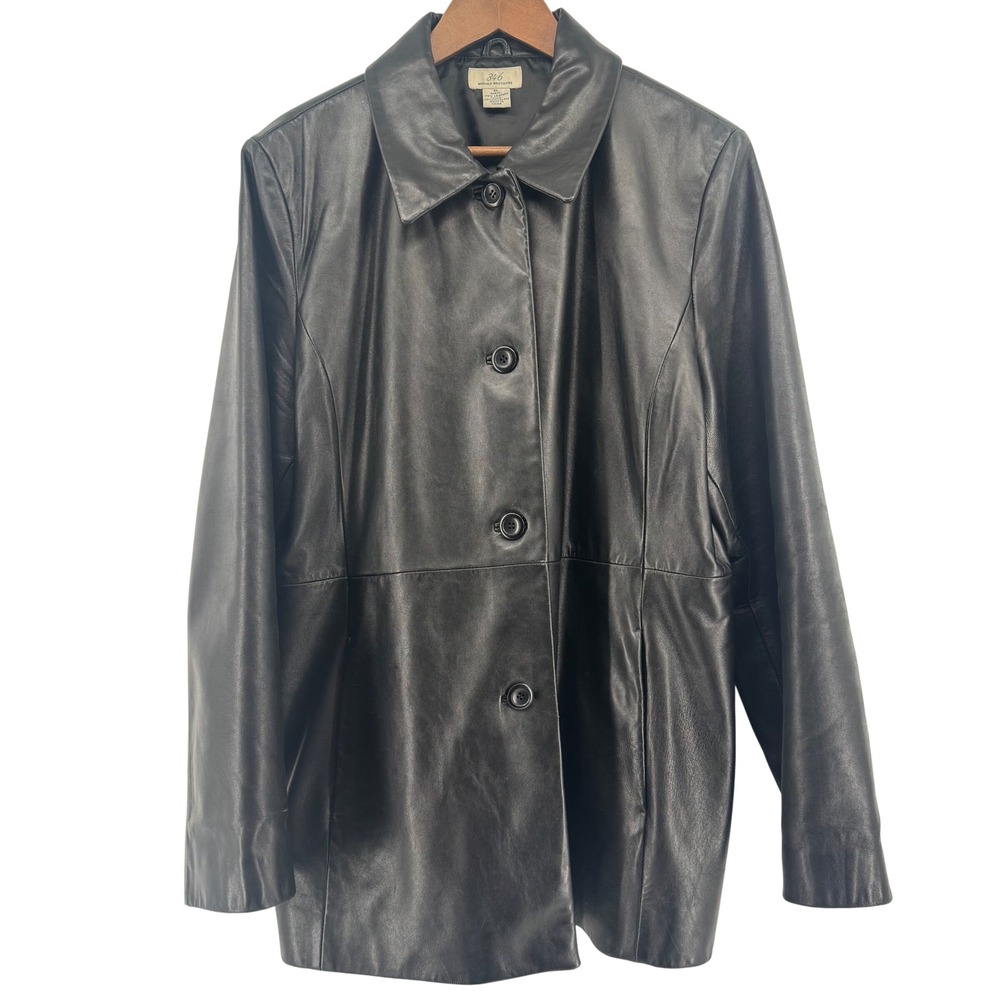 Brooks Brothers 346 Leather Overcoat Mens XL Black Button Front Lightweight Coat